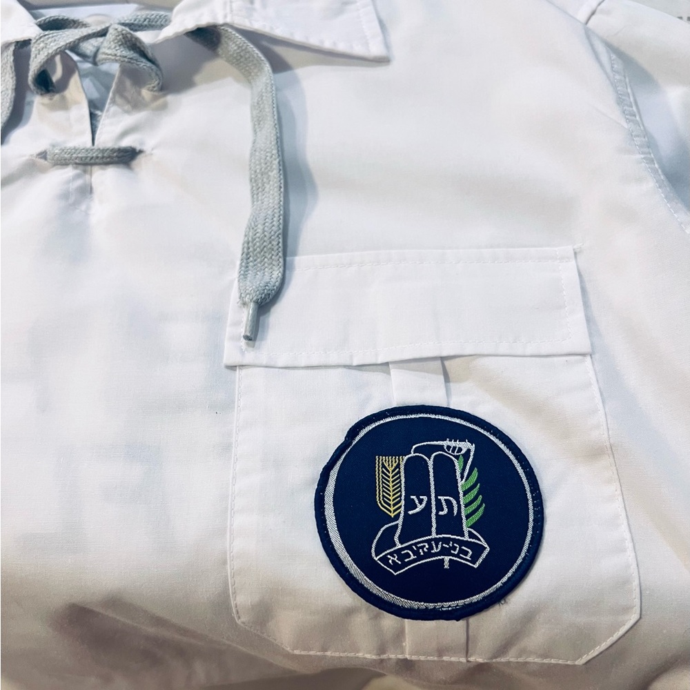 White Men's Shirt with Embroidered Patch